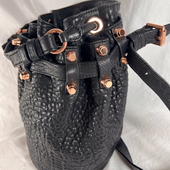 ALEXANDER WANG Black Pebbled Leather Rocco Diego Studded Bucket Shoulder Bag - Picture 3 of 17